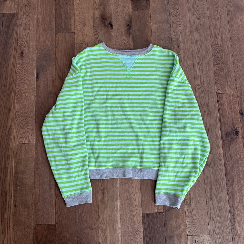 Free People Lime and Gray Striped Sweatshirt